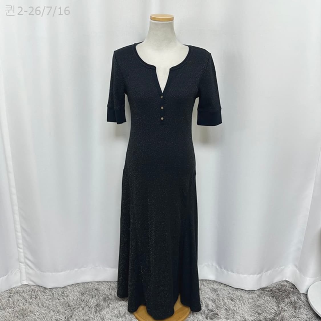 랄프로렌 여자 플레어 반팔 원피스 검정 금장 M 상품이미지1