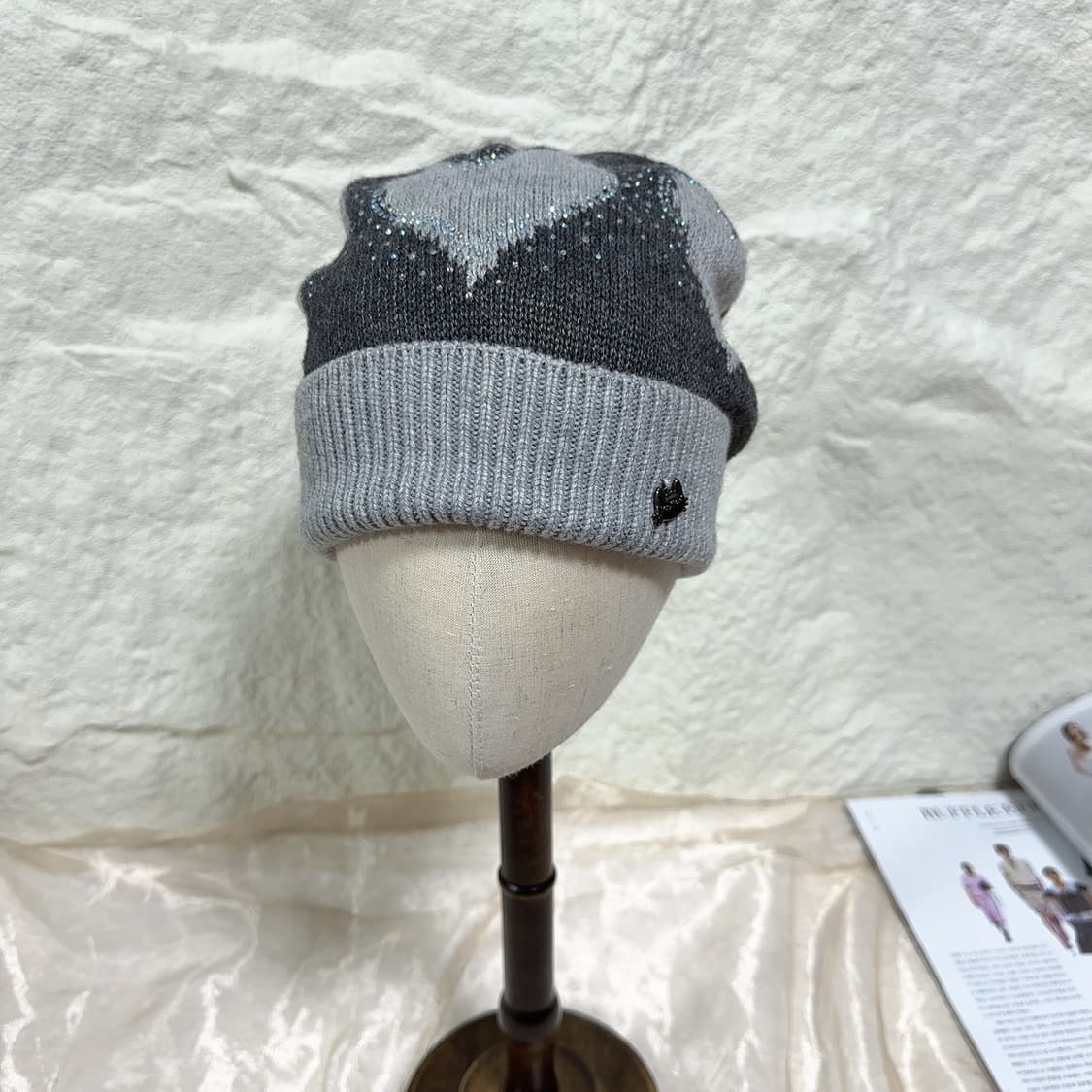 빈티지 Mini-Mua 앙고라 토끼털 하트 큐빅 니트 모자 상품이미지1