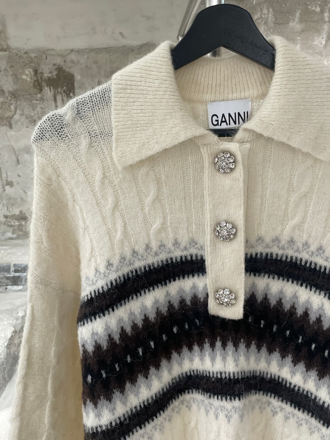 가니 아이보리 노르딕 알파카 울 케이블 니트 상품이미지2