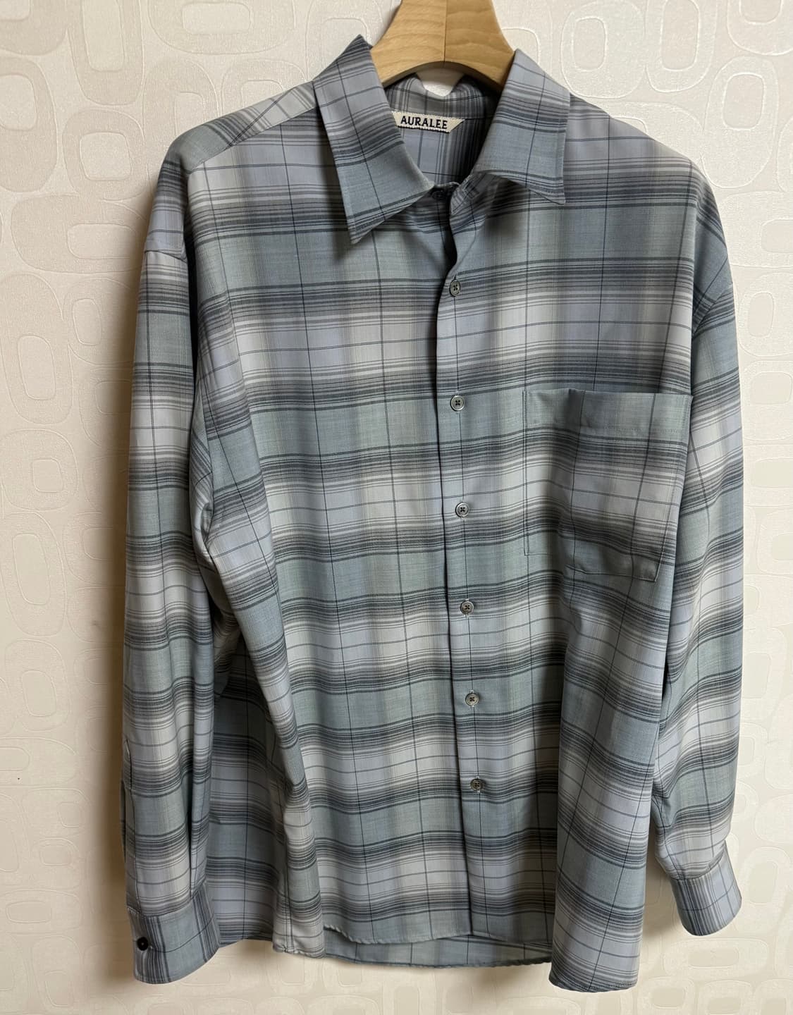 오라리 25ss 울 체크셔츠 그린 민트 3사이즈 상품이미지1