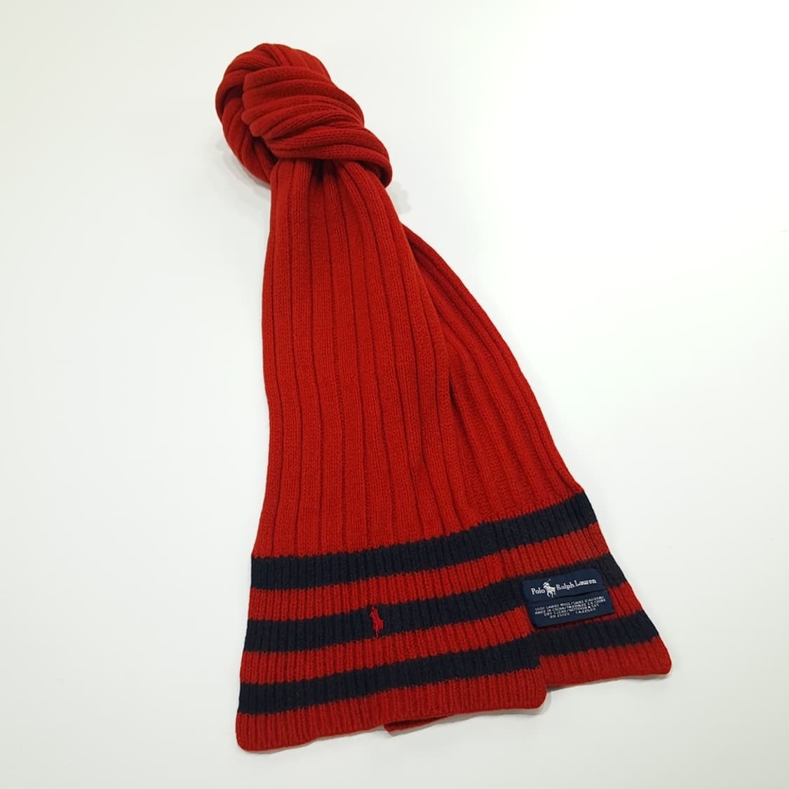 MX303 폴로 랄프로렌 레드 투톤 리브드 램스울 니트 목도리 머플러 상품이미지3