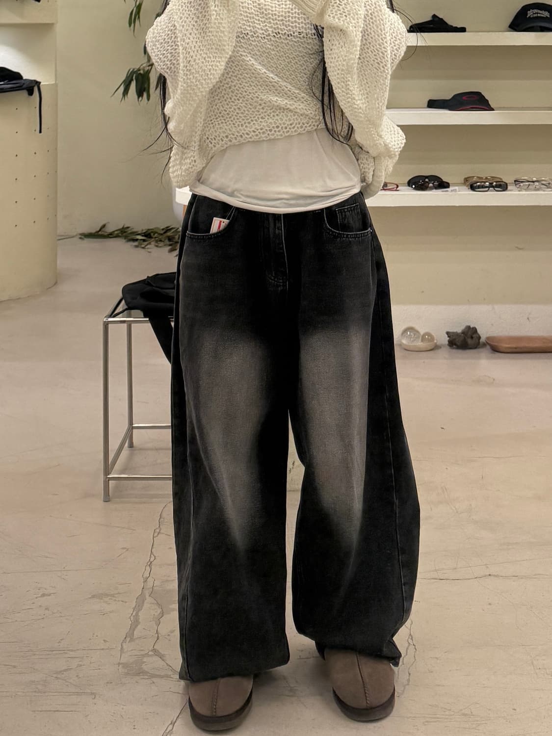 빈티지 워싱 핀턱 커브드 데님 팬츠 U647 상품이미지1