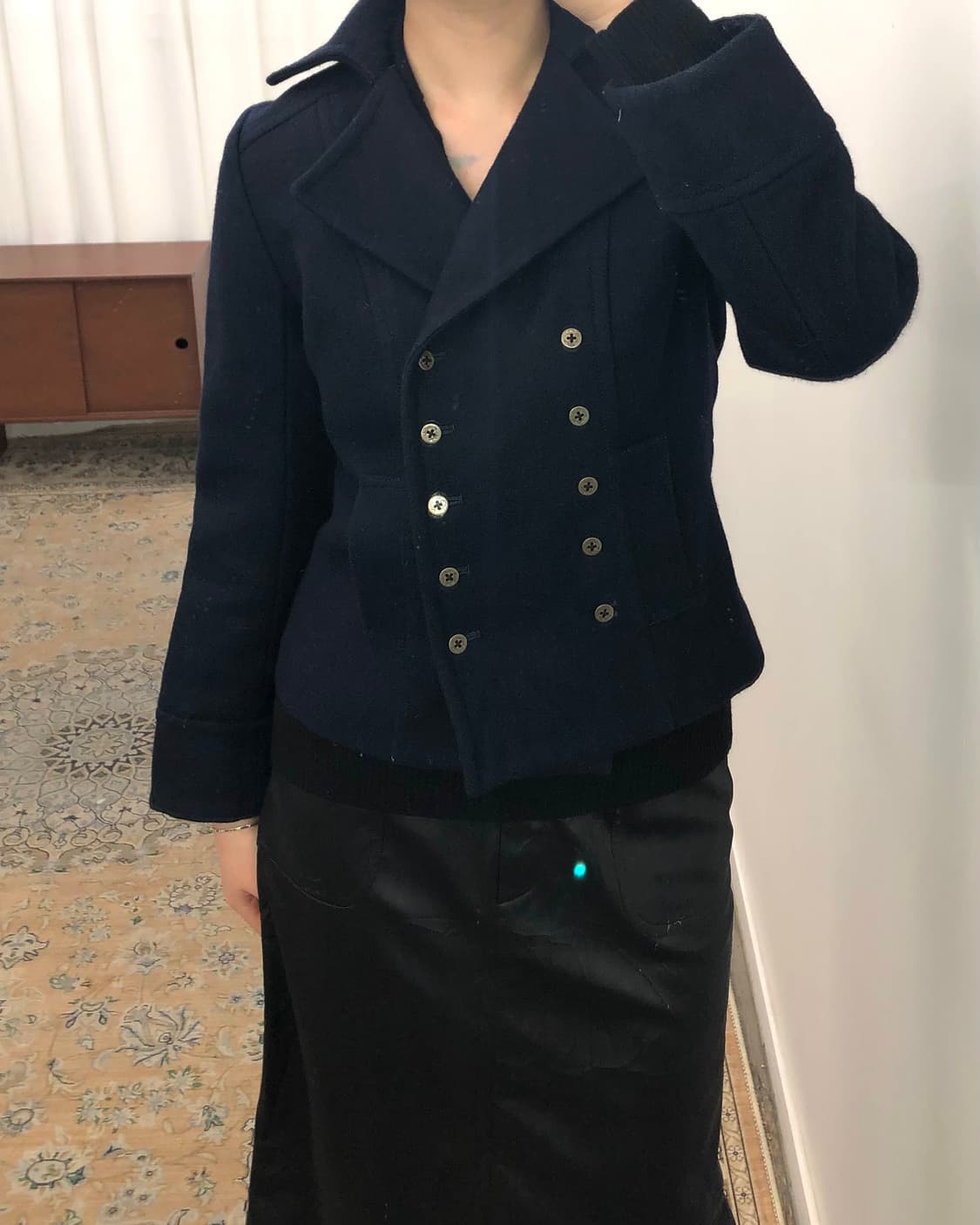 네이비 버튼 하프 코트 상품이미지2