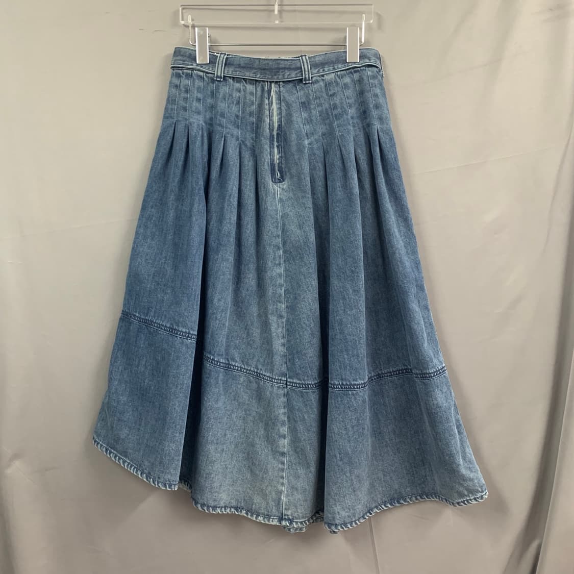 27인치 ZOOC 주크 벨티드 플리츠 플레어 데님 롱 스커트 청치마 상품이미지2