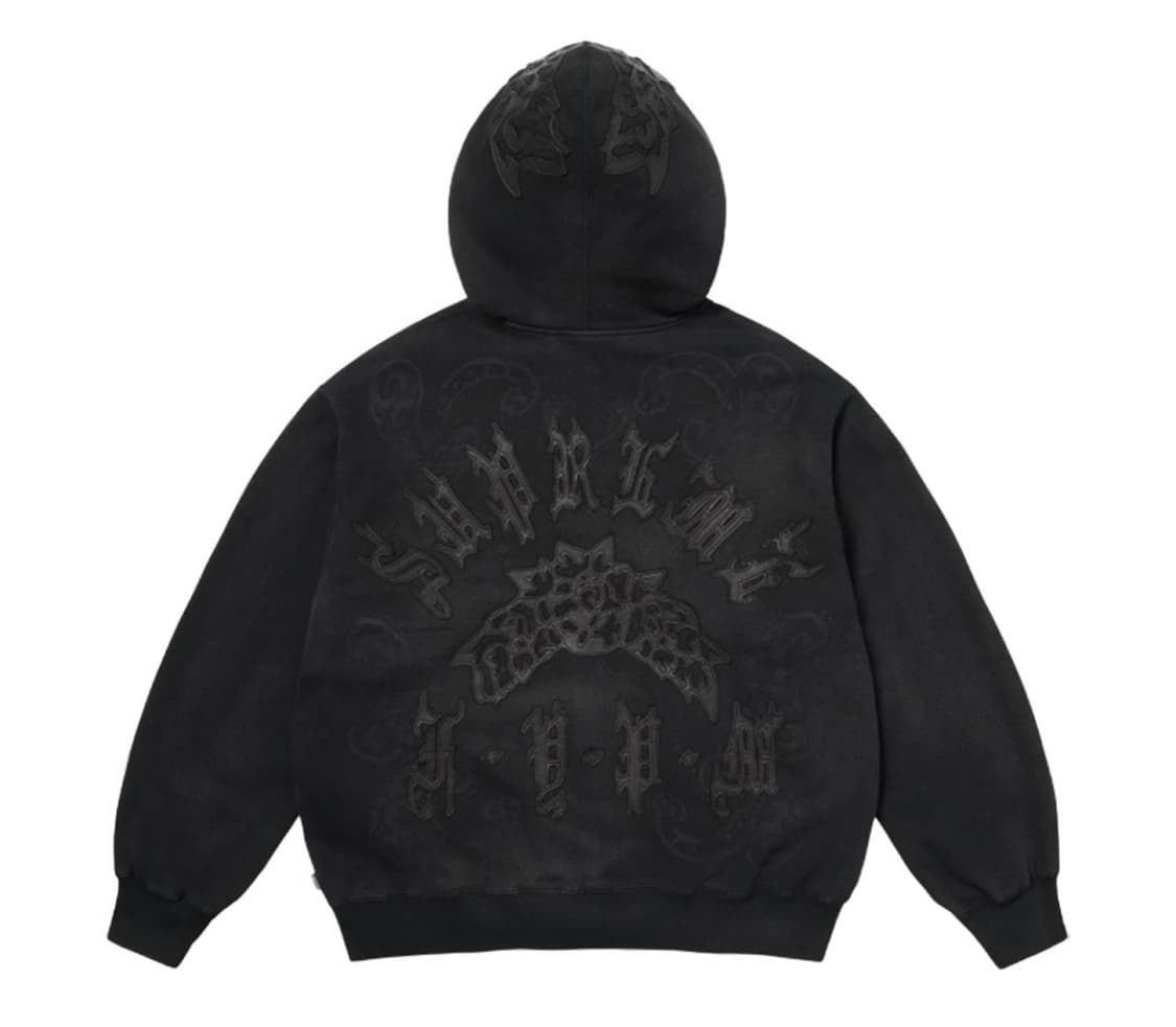 L] 25SS 슈프림 레더 아플리케 스웻 후드집업 블랙 상품이미지2
