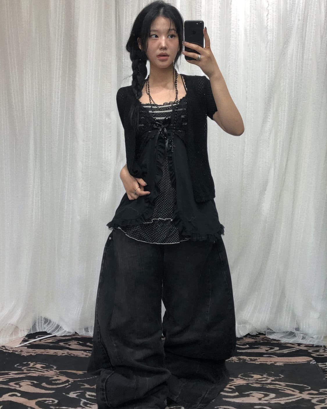 블랙 슬립 원피스 흑청 코디 상품이미지1