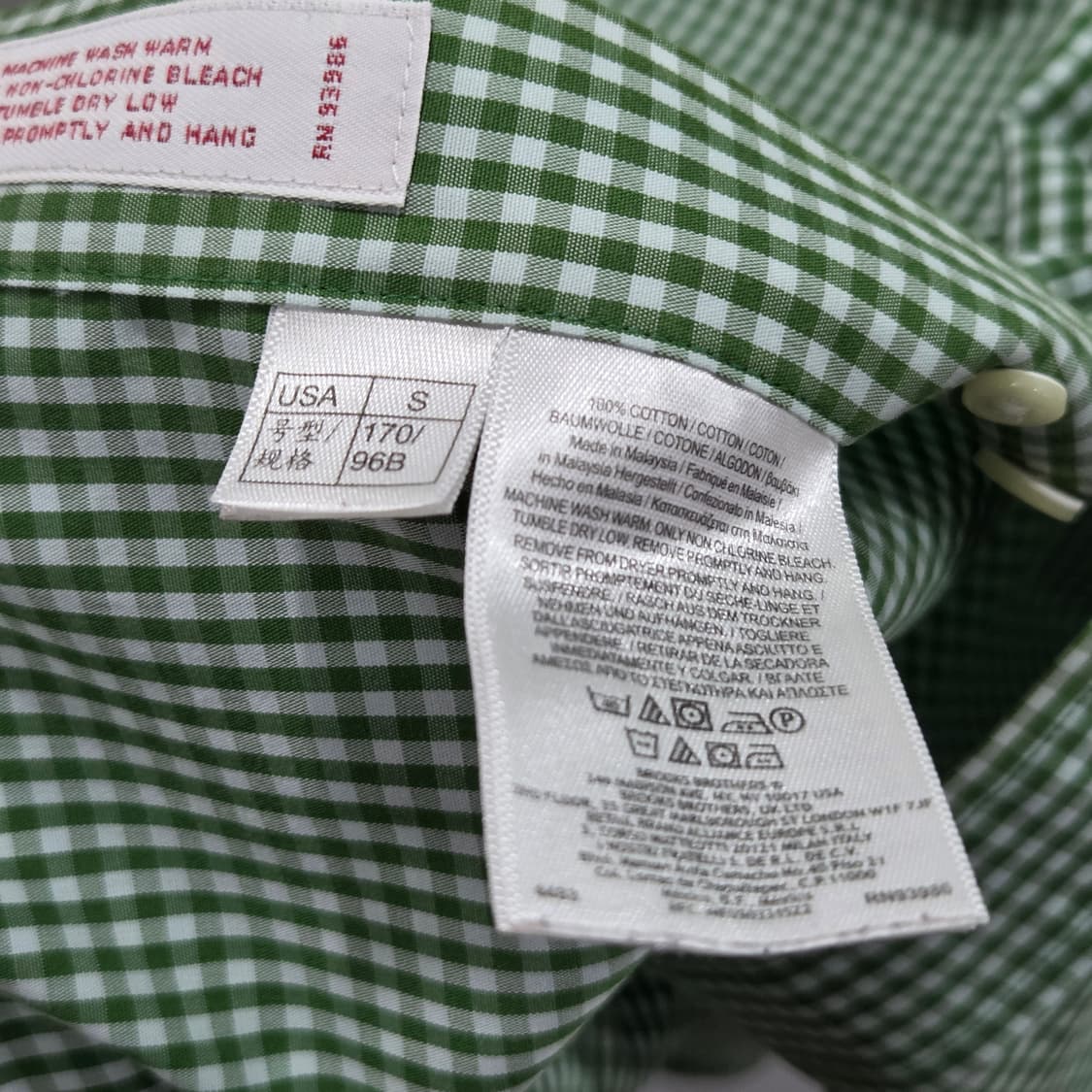 브룩스브라더스 버튼다운 깅엄체크 반팔셔츠 그린 S  상품이미지3