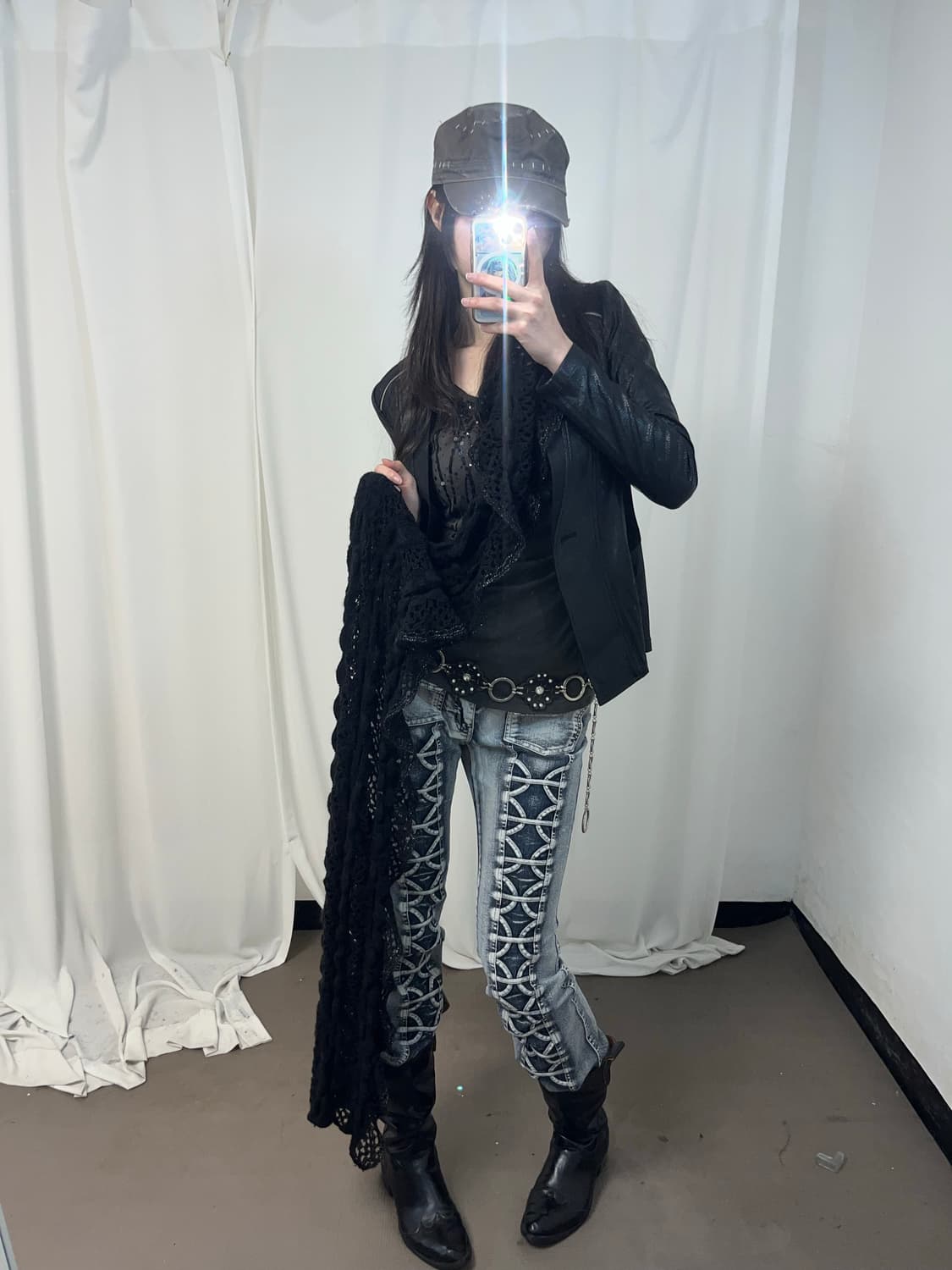 Egoist 블랙 파에톤 메쉬 레더 자켓 상품이미지3