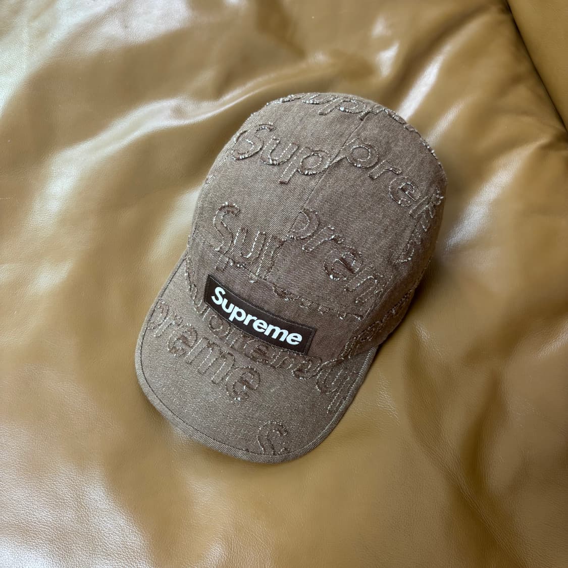 슈프림 캠프캡 모자 박스로고 데님 브라운 상품이미지5