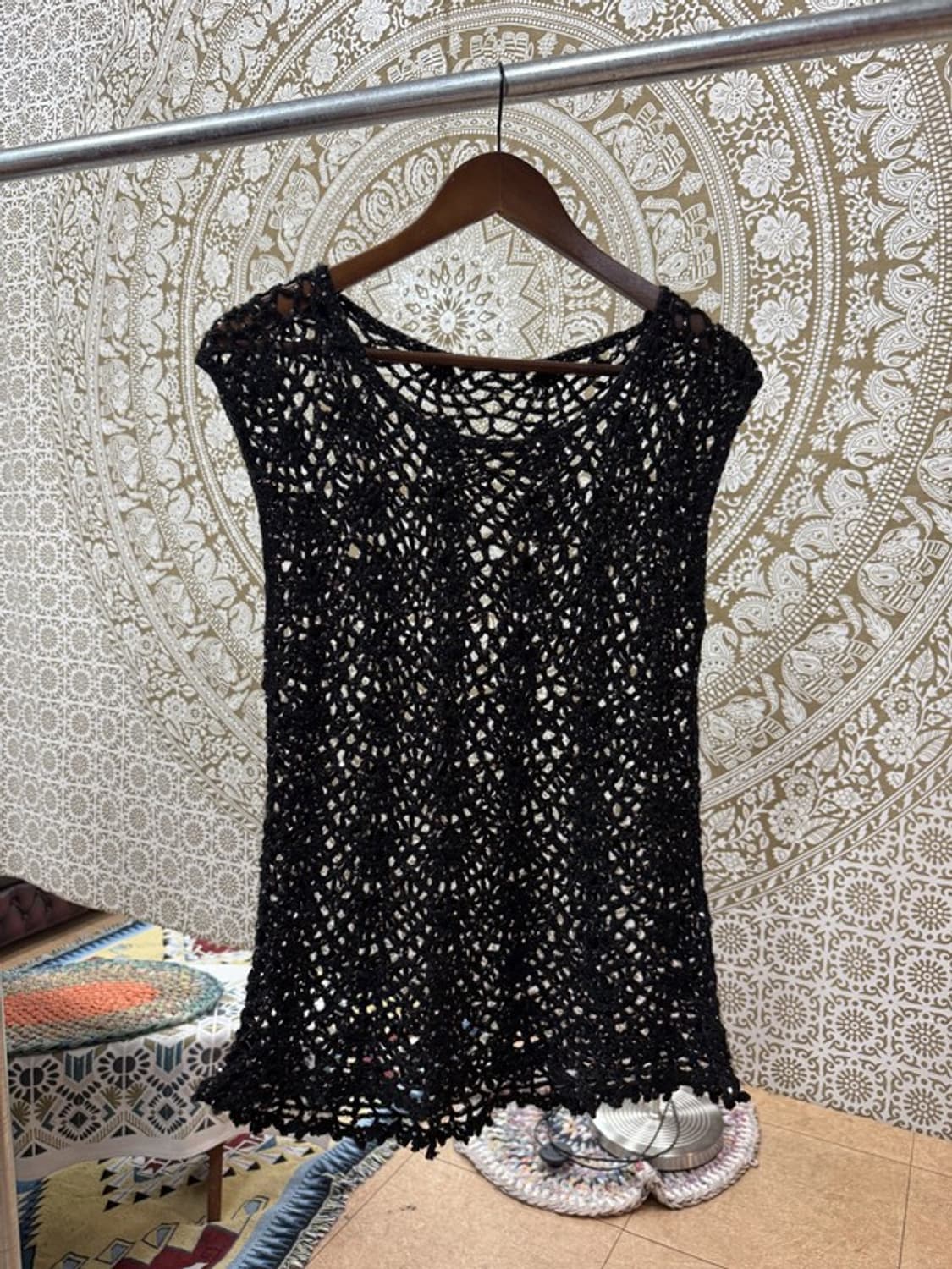 제페니즈 빈티지 여성 스팽글 그물 니트 베스트 상품이미지2