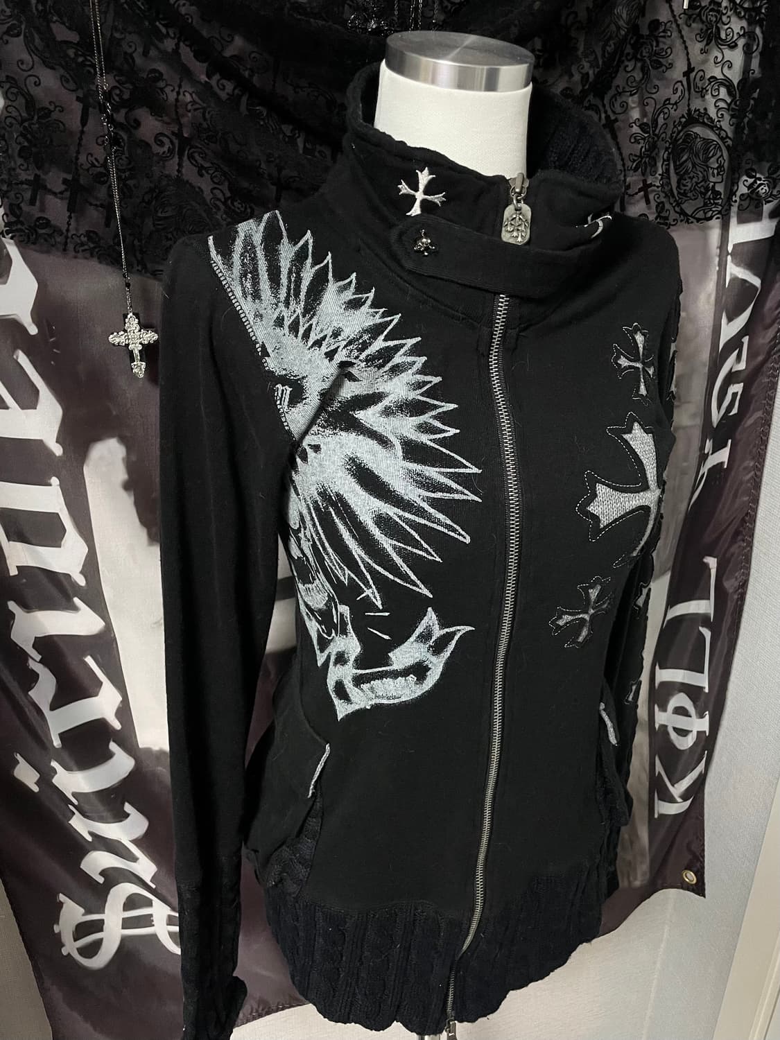 Vkei 00s Glitz 글리츠고스크로스십자가하이넥크롬깔투웨이니트집업 상품이미지2