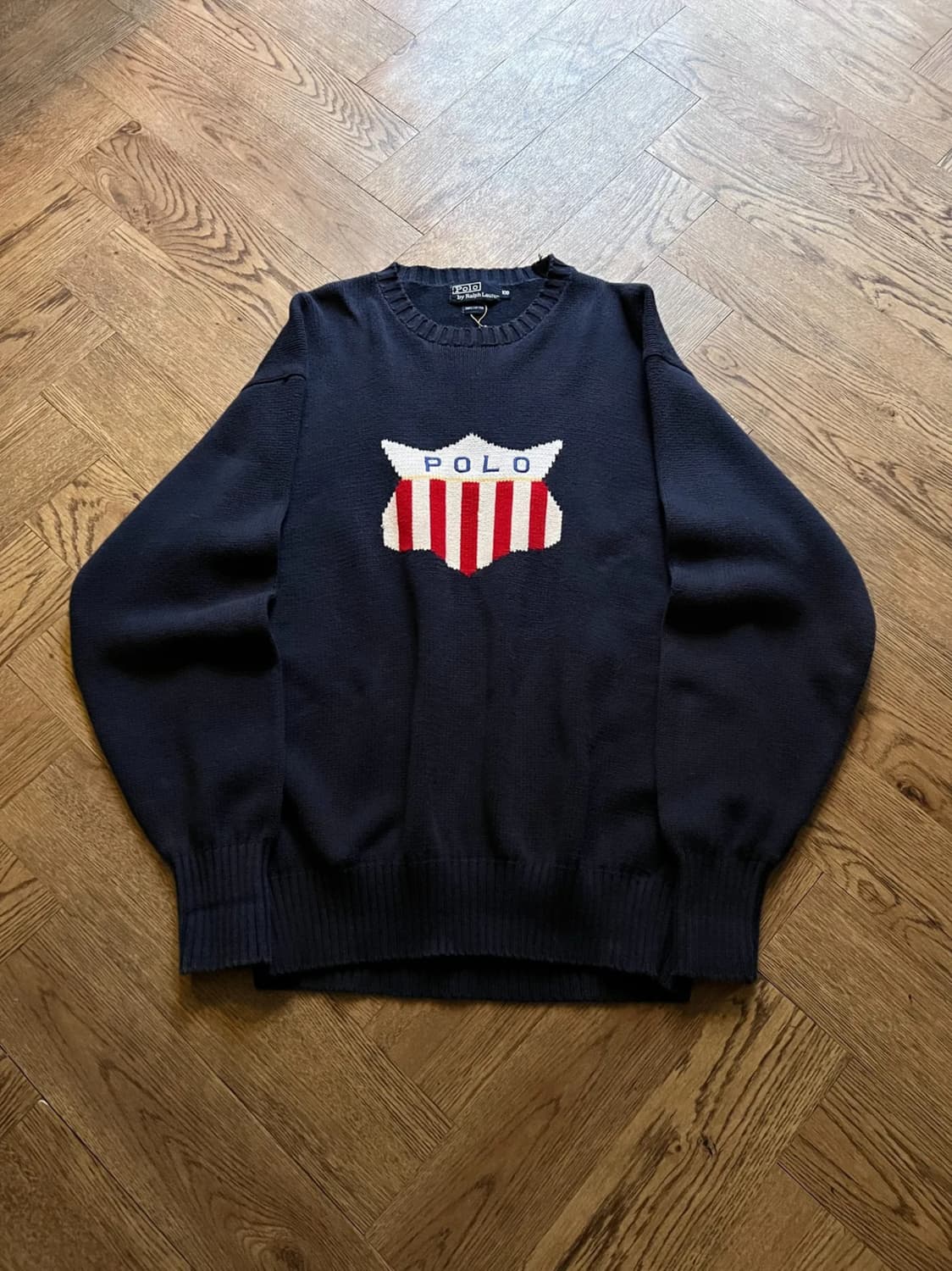 [L]90's 폴로 랄프로렌 쉴드로고 네이비 코튼 니트 상품이미지1