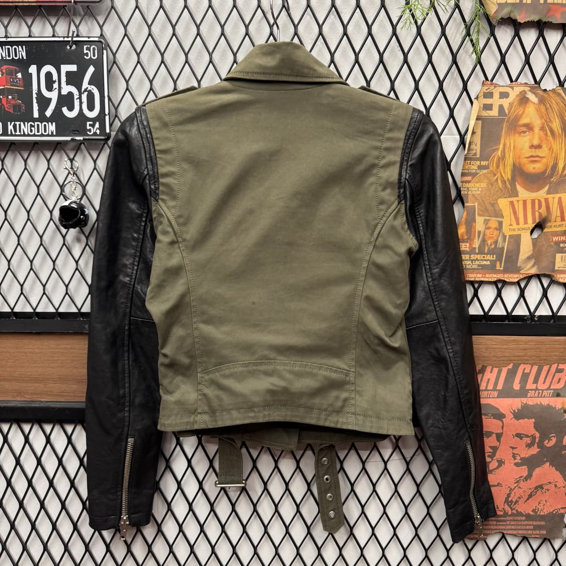 00s 디젤 램스킨 코튼 레더 자켓 전면 집업 포켓 포인트 블랙 카키 상품이미지2