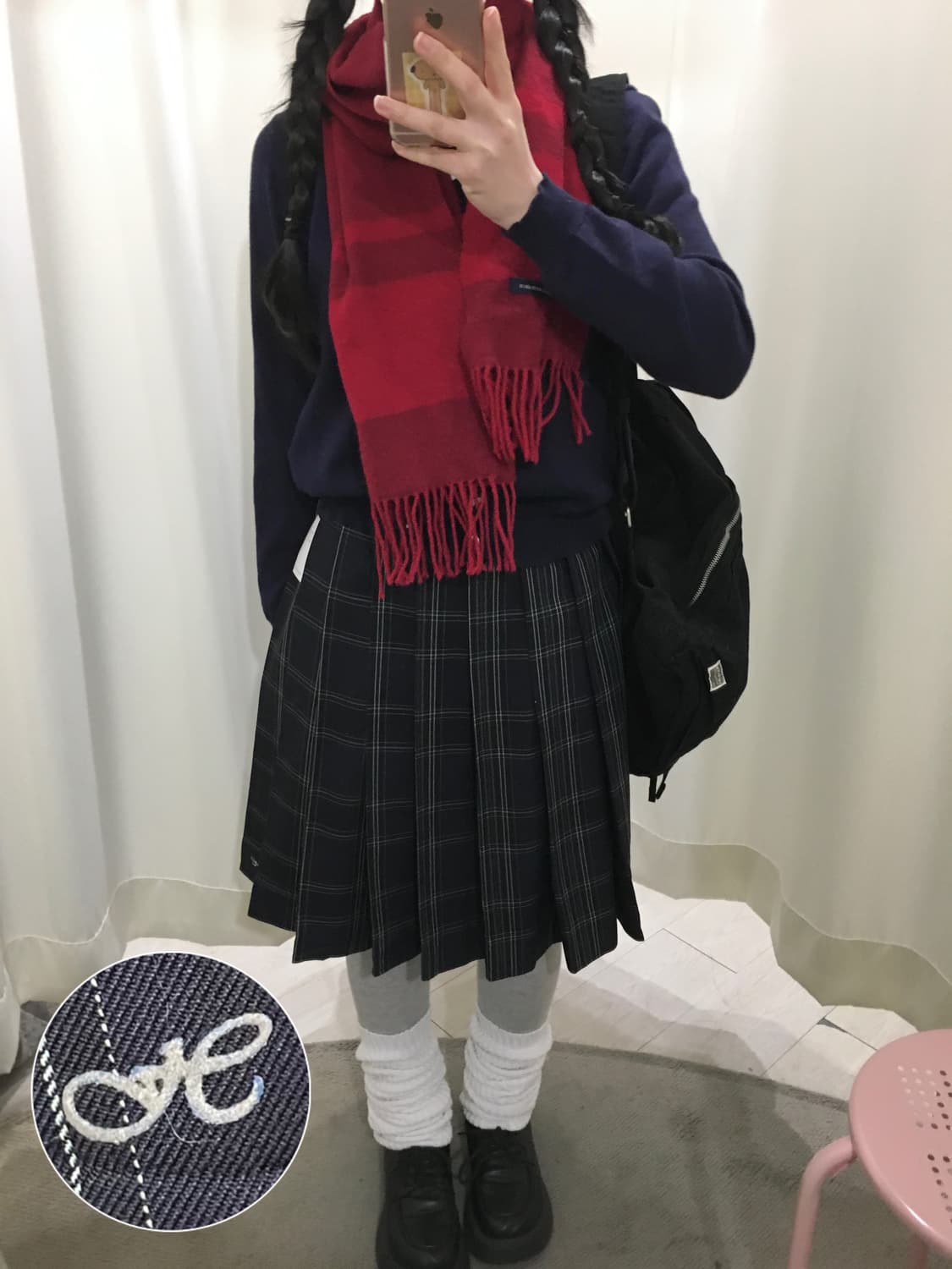 JPN 스쿨룩 체크 미디 스커트 상품이미지1