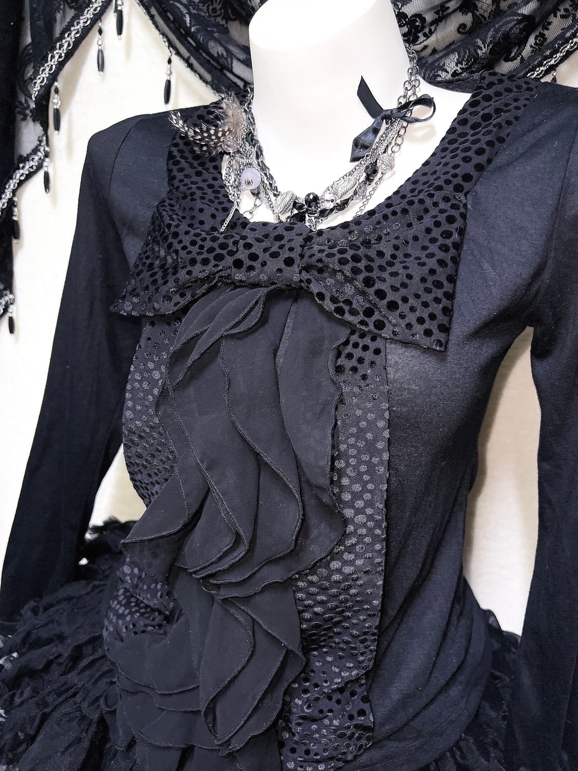 엑시즈팜 로맨틱고딕 왕리본 도트 땡땡이 프릴 로걀탑 공겜 고스로리 핀터 상품이미지3