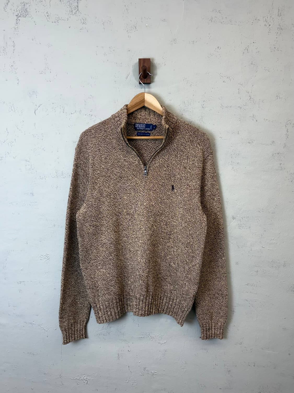 폴로랄프로렌 빈티지 리사이클 코튼 브라운 반집업 니트 상품이미지1