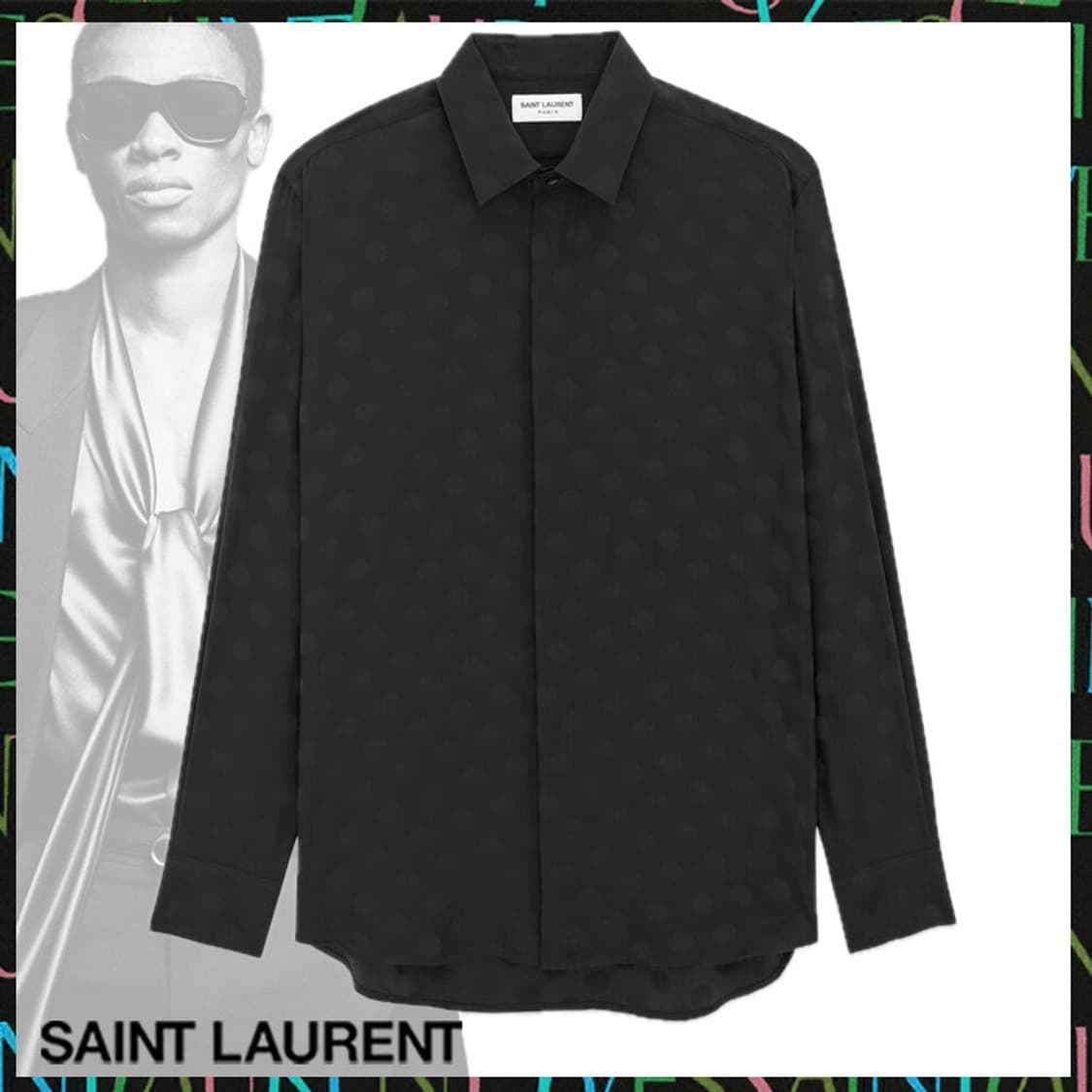 [BTS 지민님 착용] 생로랑 24ss 블랙 폴카닷 실크 셔츠 상품이미지2