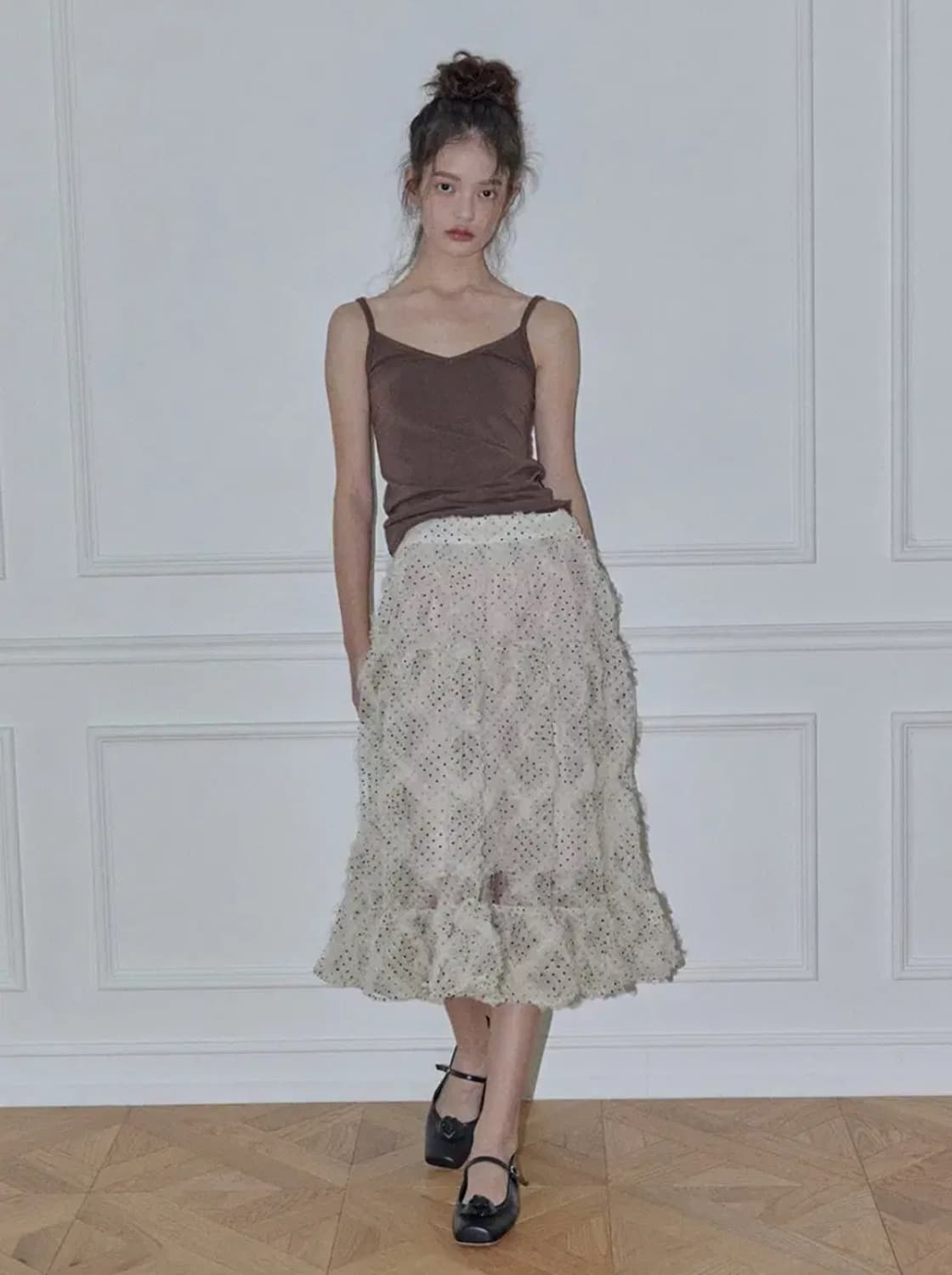 호쿠스포쿠스 Polka dot frill skirt / Champagne 상품이미지4