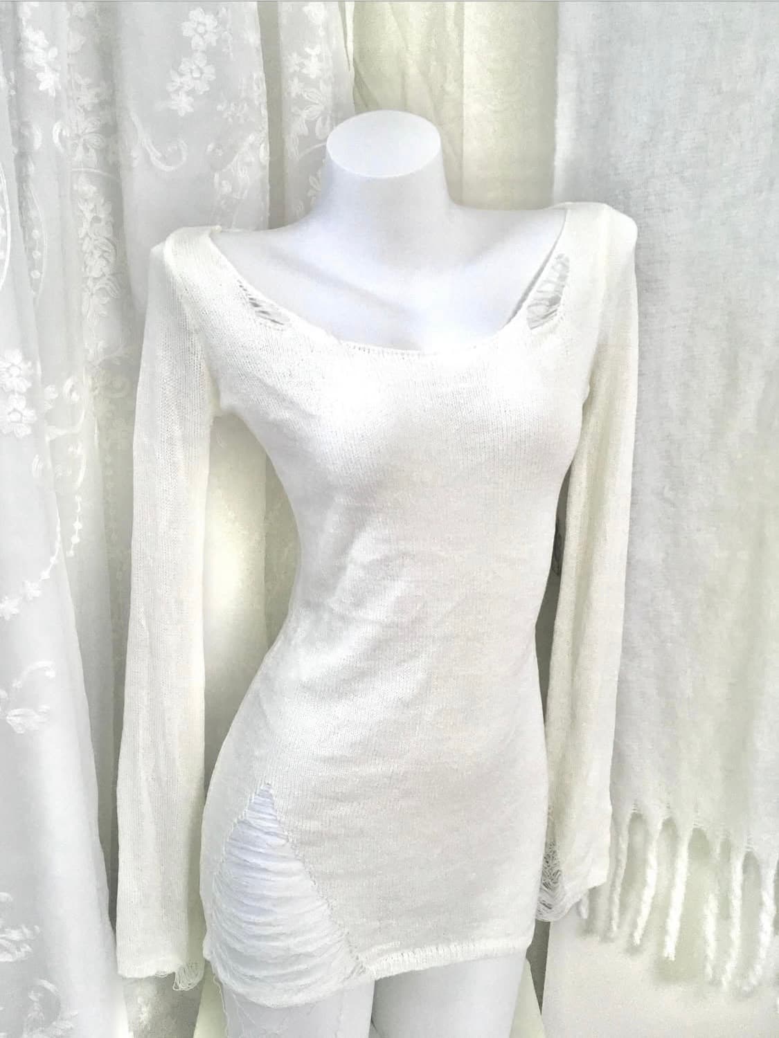 inpysecond 화이트 그런지 슬림 네트 롱슬리브 상품이미지1