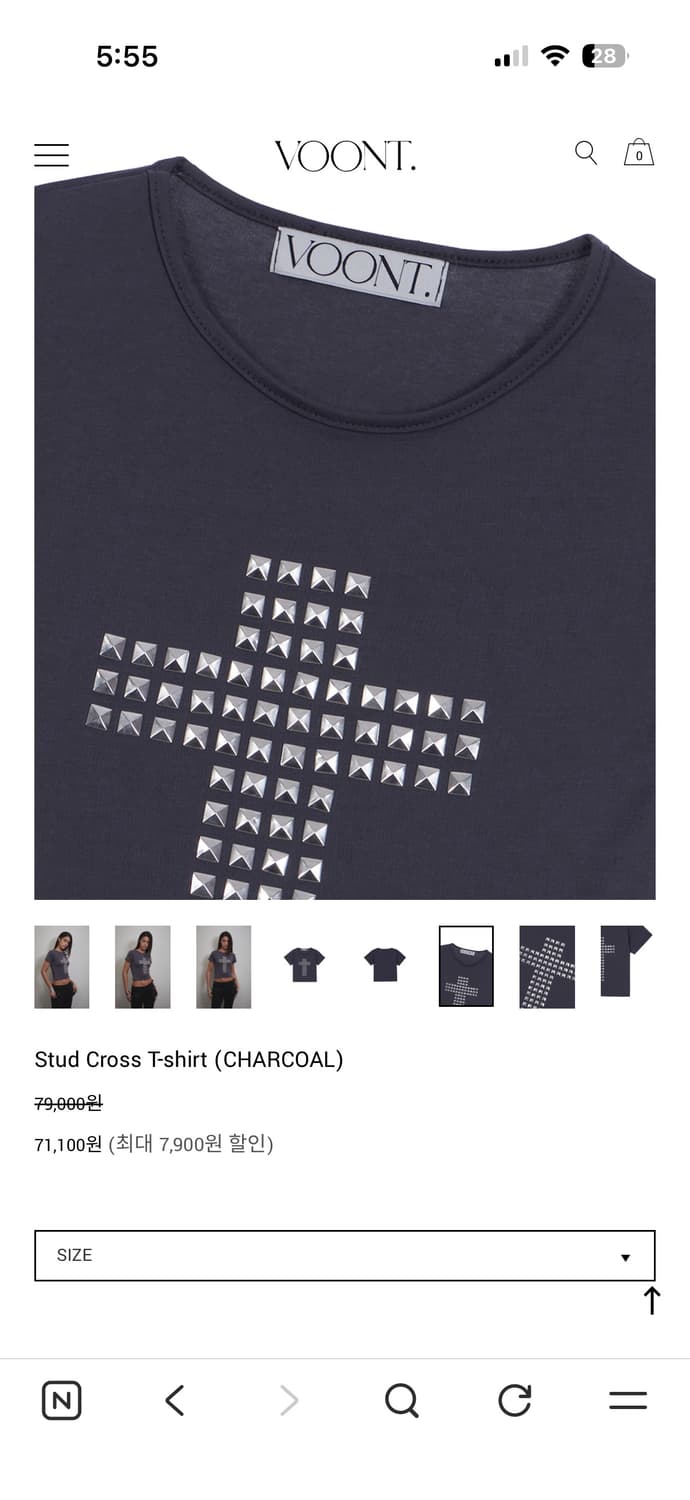 무배)택있음 ) 26s새거급 분트 bunque 차콜 스터드 크로스 티셔츠 상품이미지6