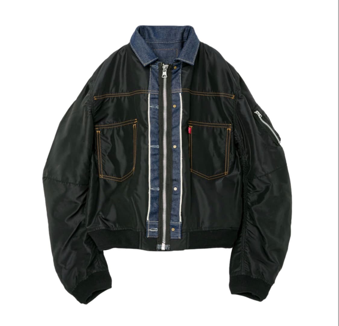 1회착용)리바이스 X 사카이 리버시블 블루종 인디고 블랙 상품이미지4