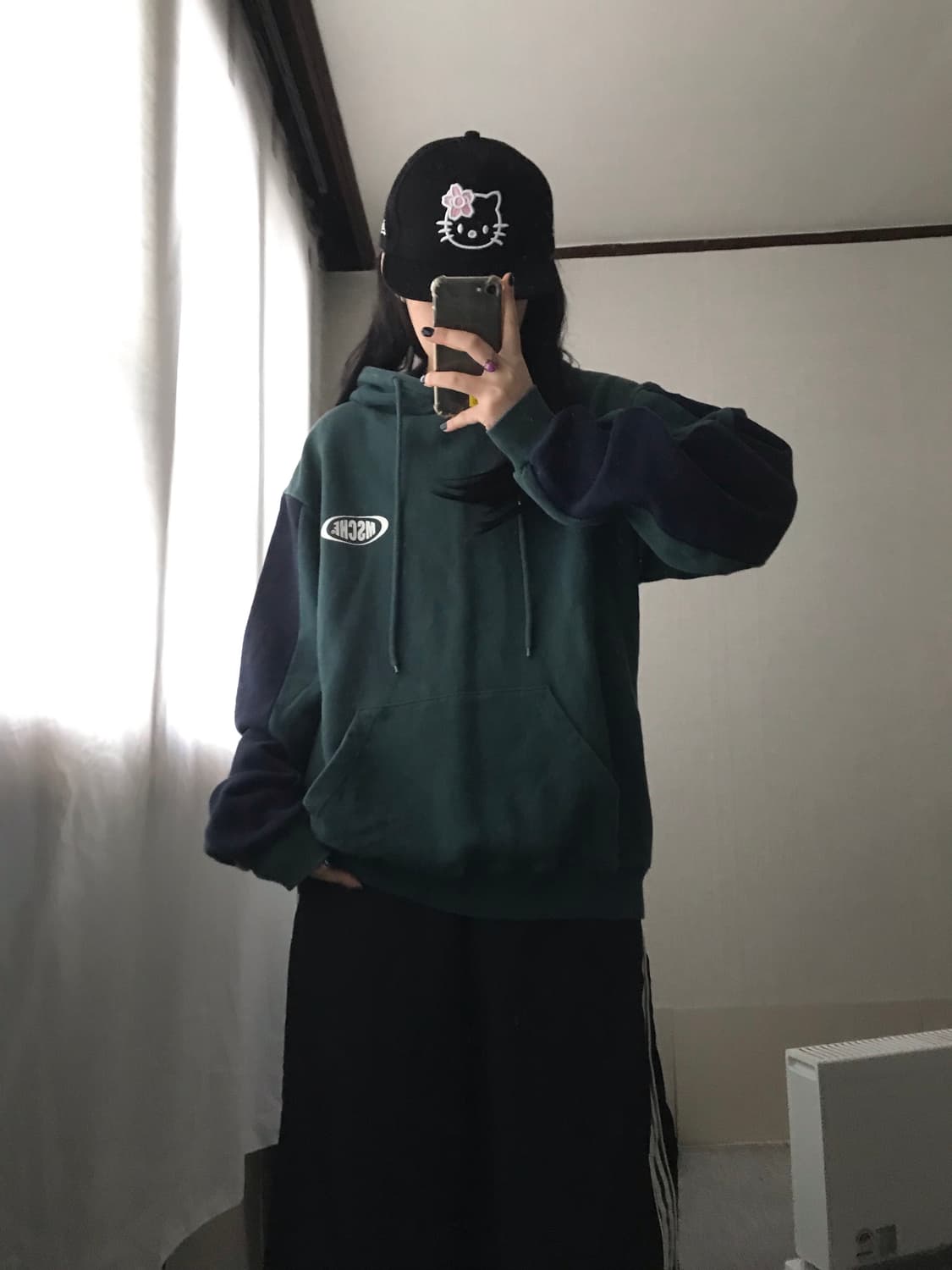 미스치프 그린 오버핏 후드티 상품이미지5