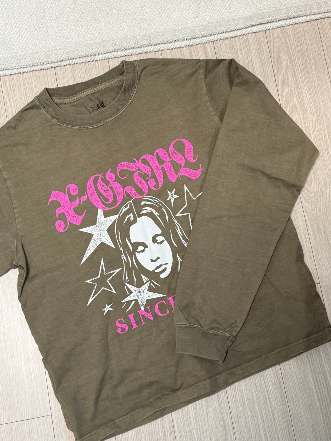 엑스걸 크롭 롱슬리브 올리브 판매 상품이미지1