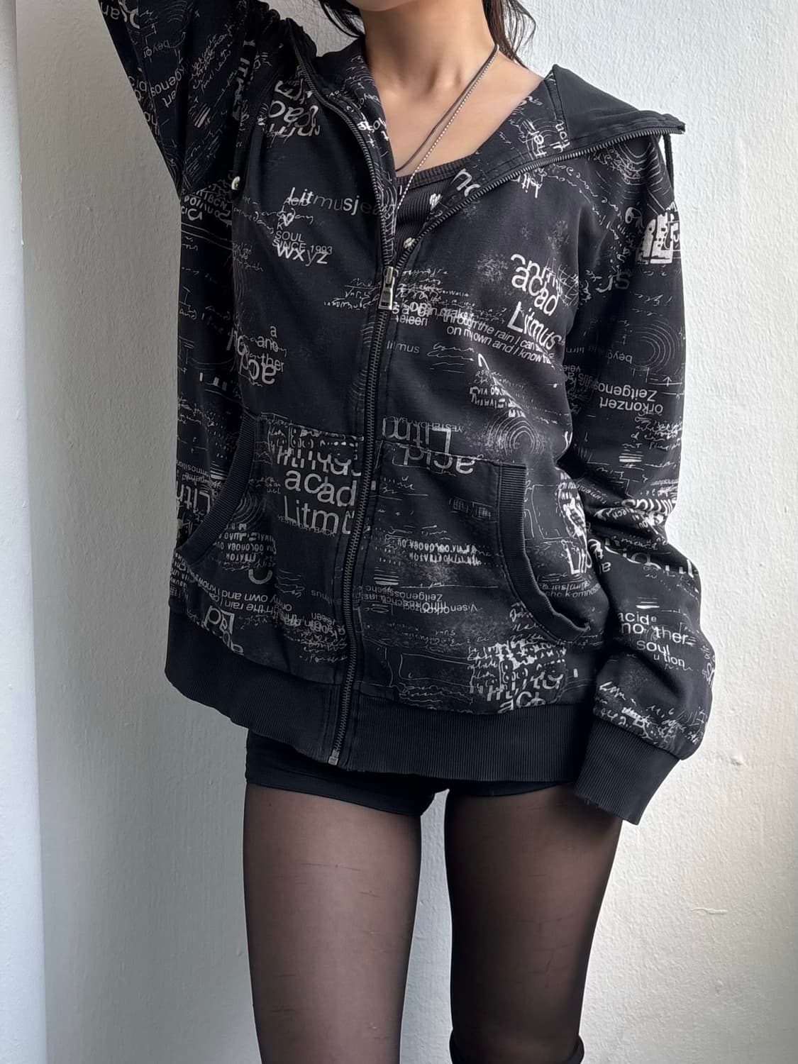 Vintage Typography Print Hood Zip-Up 상품이미지2