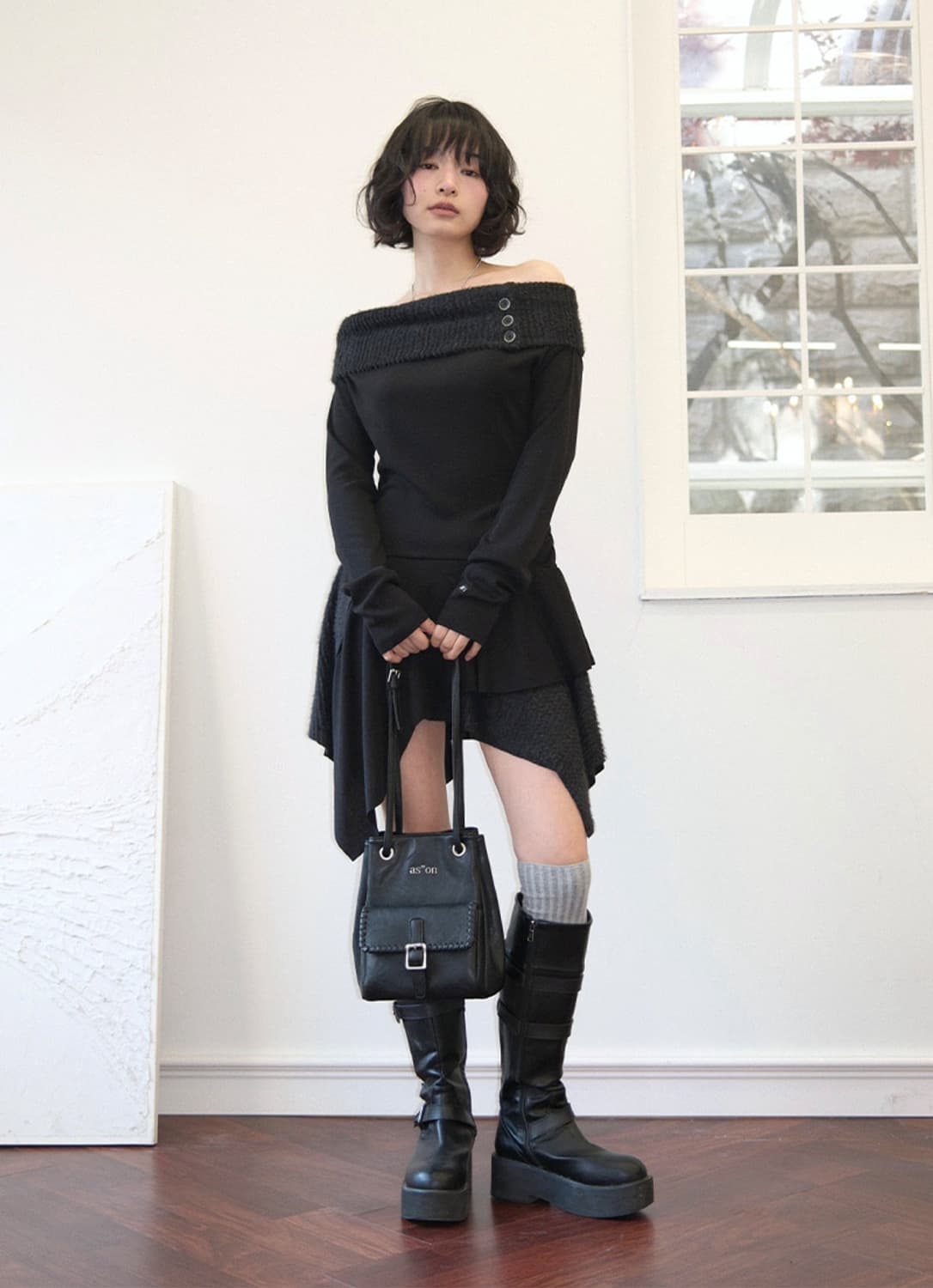애즈온 FAYE 오프숄더 드레스 블랙  상품이미지1