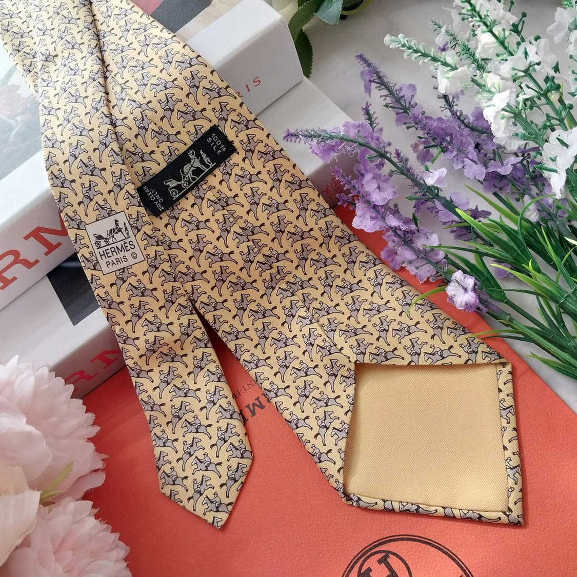 에르메스 실크 옐로우 승마 모티브 넥타이 9.5cm A-등급  K1329 상품이미지5