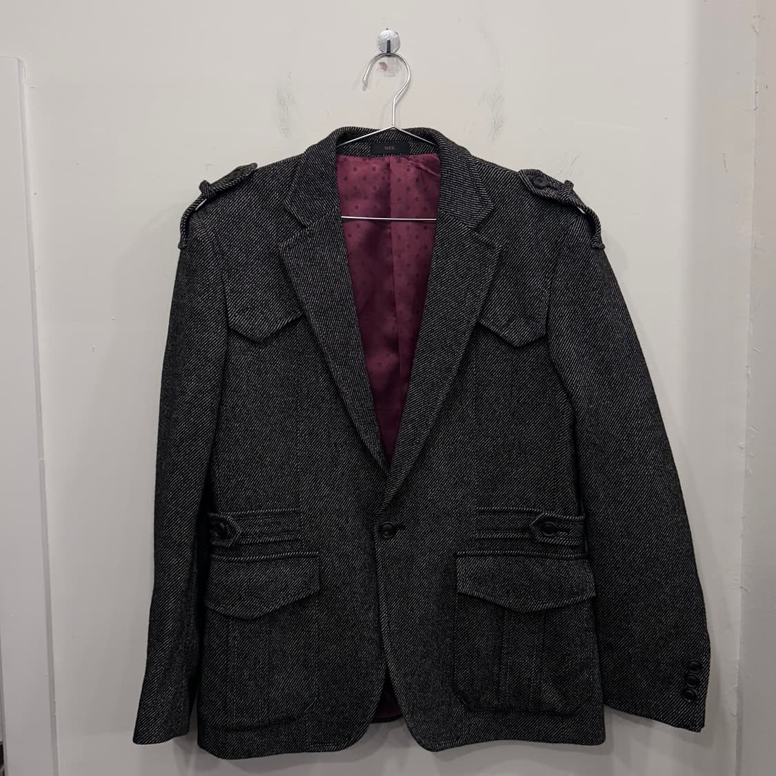 지이크 울 헤링본 견장 원버튼 헌팅 자켓 상품이미지2