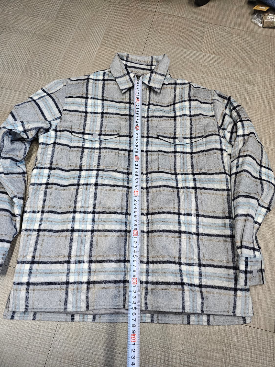 플랙 PLAC 퀄팅 누빔 패딩 체크셔츠 자켓 그레이 상품이미지2