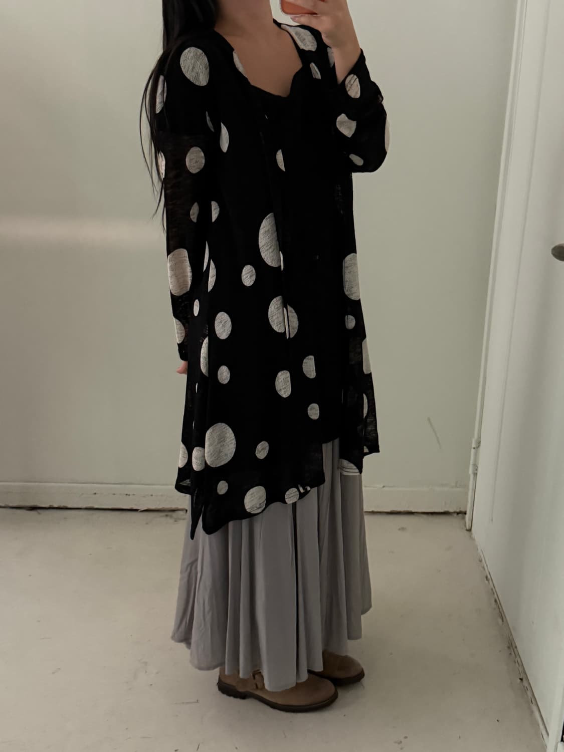 일본빈티지 폴카 도트 롱가디건 로브 상품이미지2