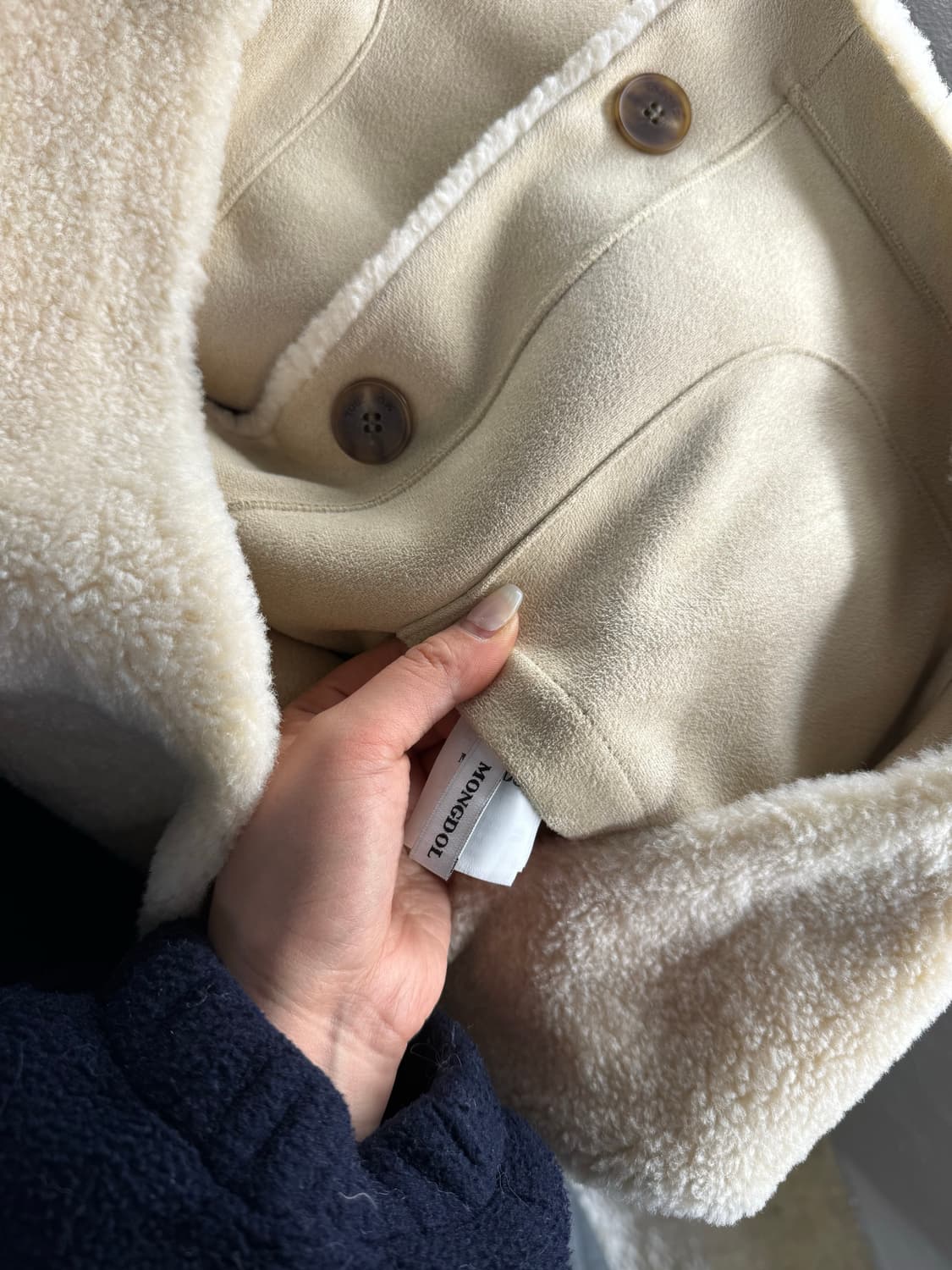 MONGDOL 몽돌 리버시블 스웨이드 무스탕 베이지 S 상품이미지8