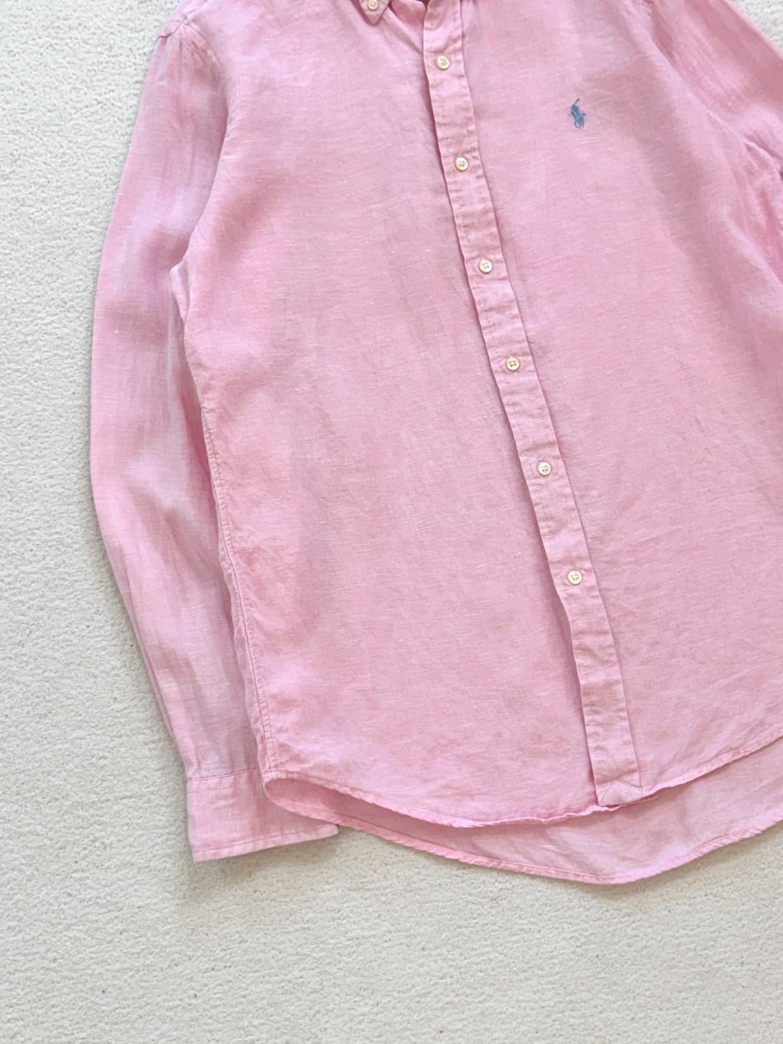 QR 폴로 연핑크 린넨 셔츠 상품이미지3