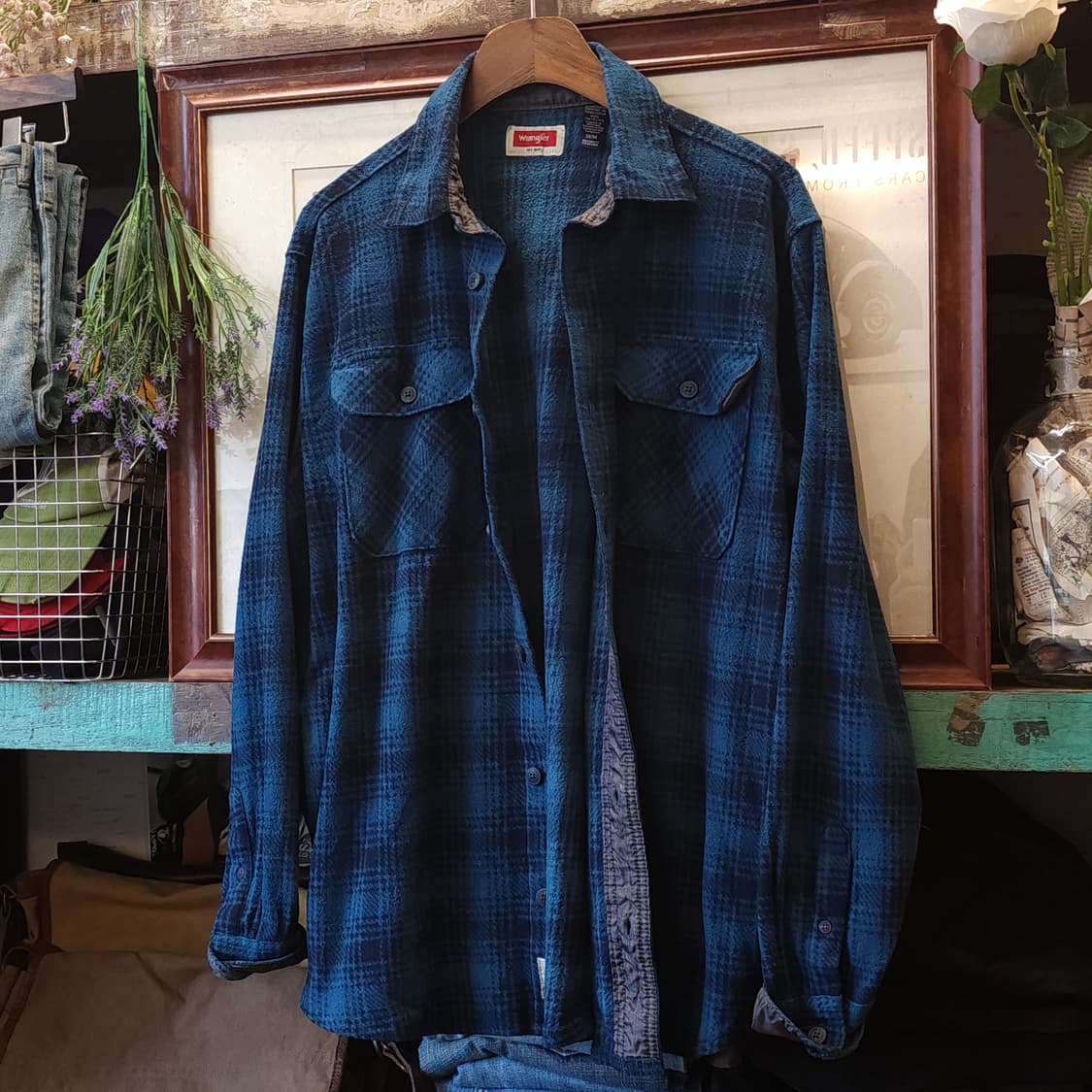 90s 랭글러 플리스 워크셔츠 플란넬 셔츠 청록색 xl 상품이미지1