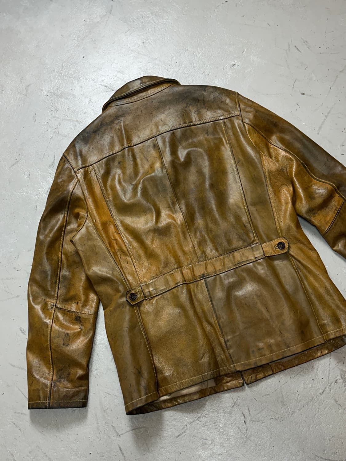 90's Italy Made 오버다잉 차심 레더 코트 카코트 상품이미지4