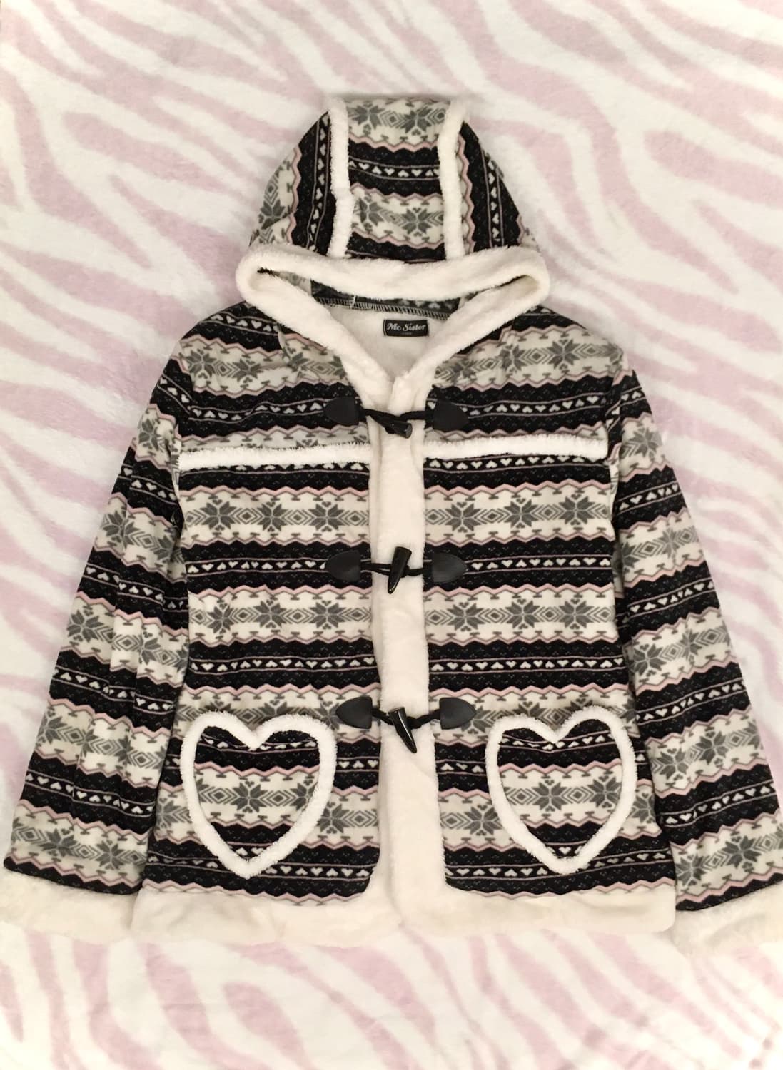 눈꽃 노르딕 연핑크 하트포켓 퍼 떡코 떡볶이코트 히메갸루 조지후쿠 상품이미지1