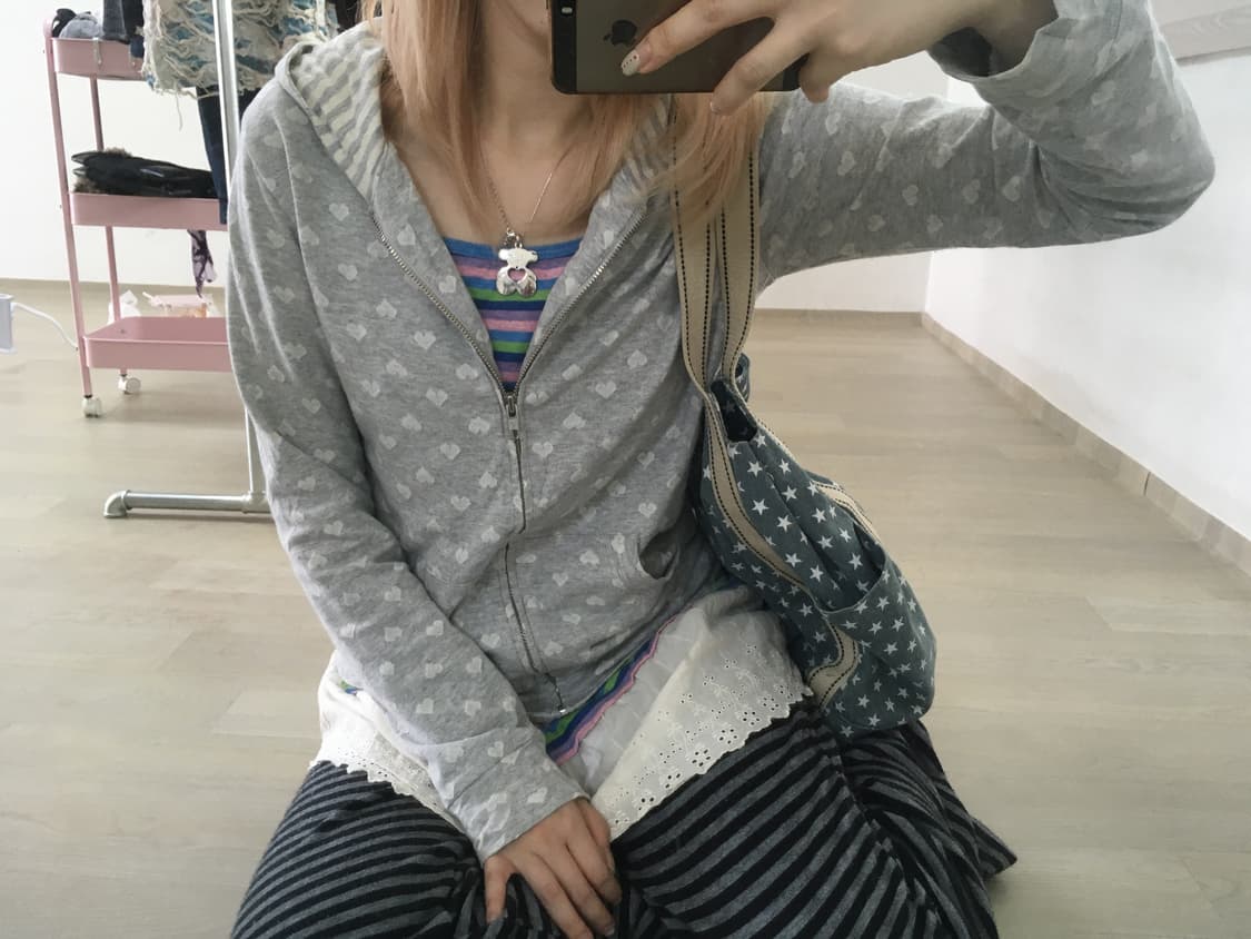 jpn vintage heart melange grey hood zipu 상품이미지7