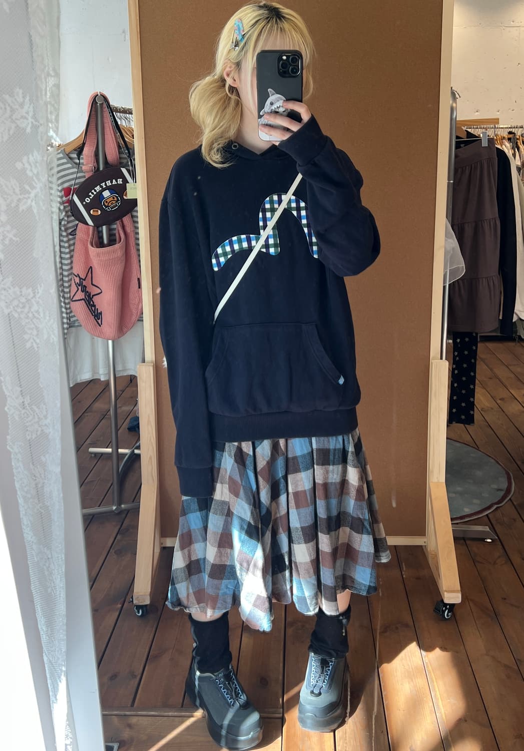 Evisu 네이비 체크 후드티  상품이미지2