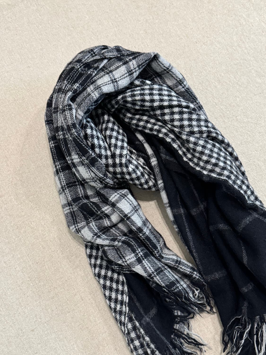 요지야마모토 레이어드 울 체크 머플러 상품이미지3