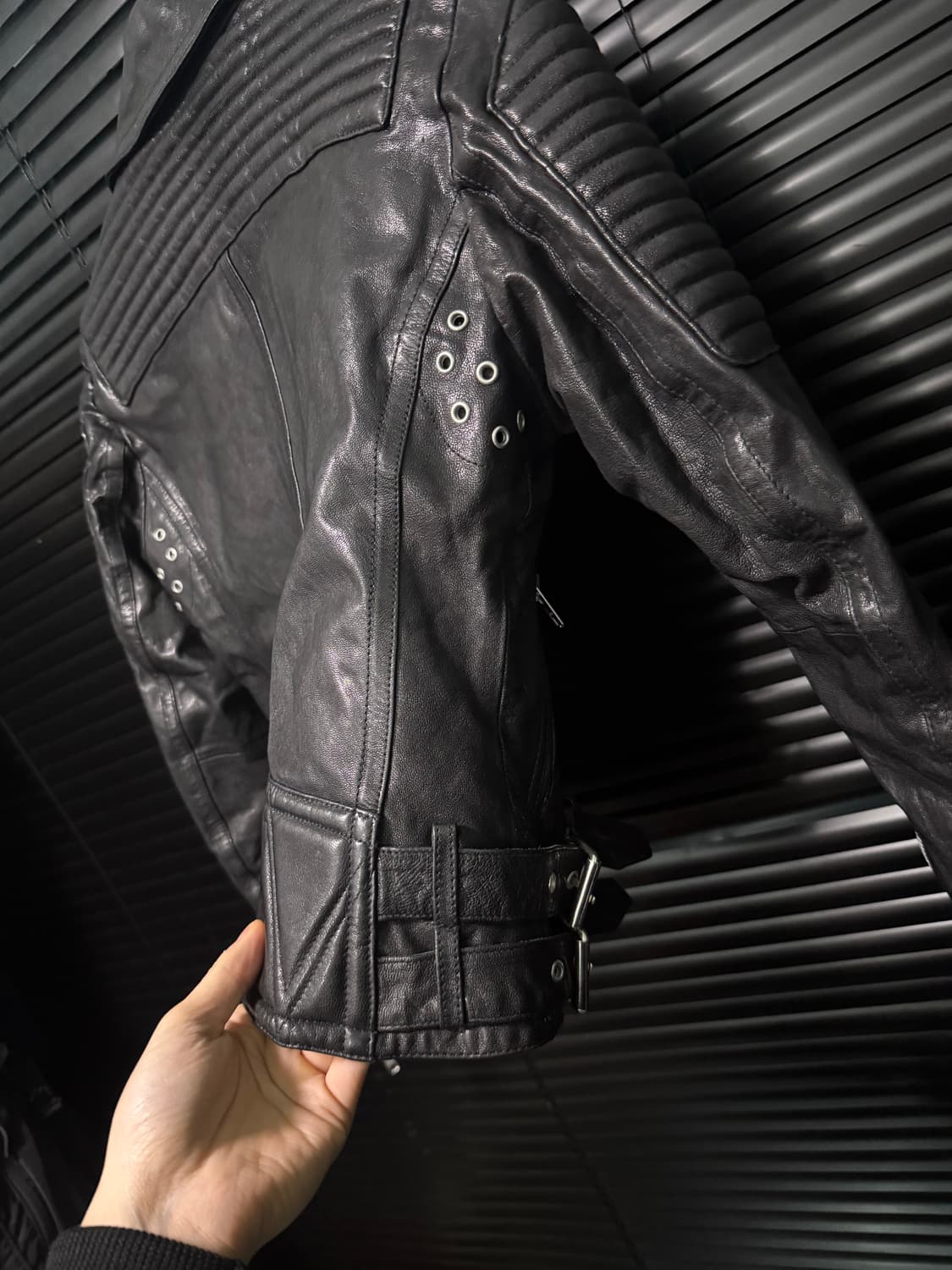 yeowoozit 엠보싱 락 고스 펑크 더블 라이더 바이커 지퍼 양가죽 상품이미지7