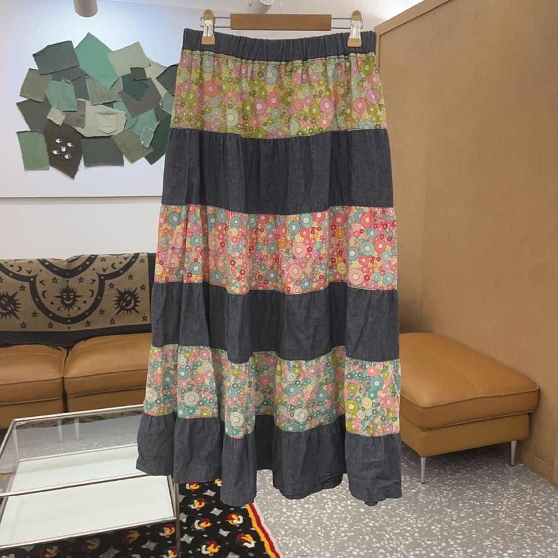 빈티지 모리걸 보헤미안 플라워 패치워크 롱스커트 26인치 C07904 상품이미지3