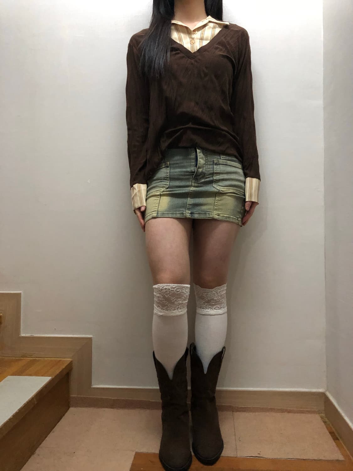 빈티지 데님 워싱 미니 스커트 상품이미지6
