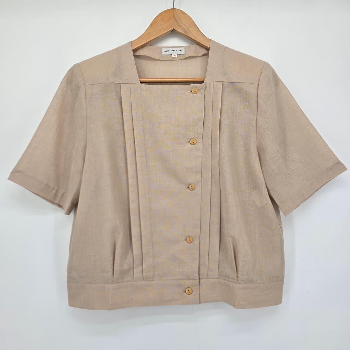 일본 빈티지 세이오라제 베이지 린넨 반팔 블라우스 상품이미지1