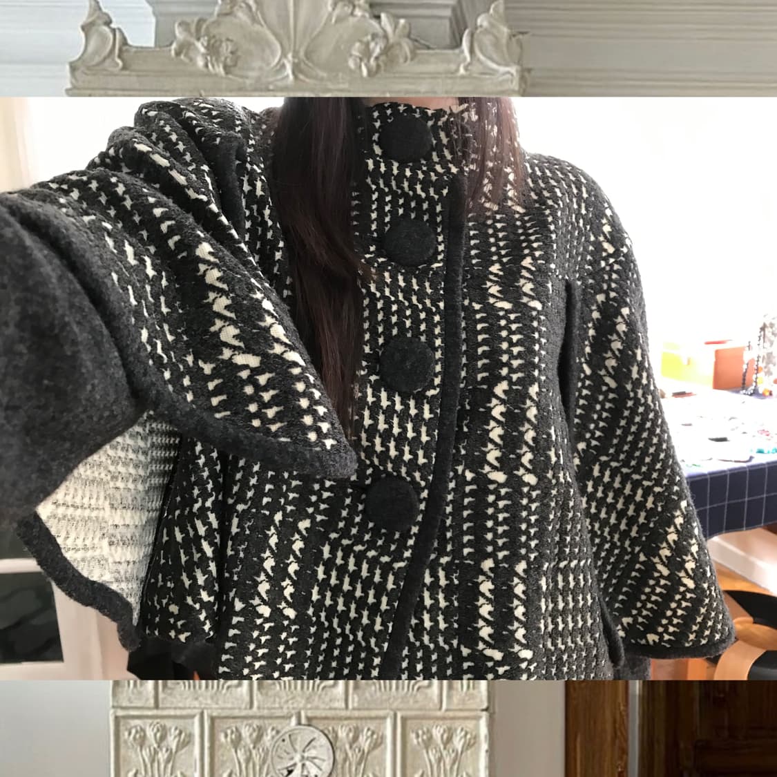 vintage pattern wool cape jacket 상품이미지7