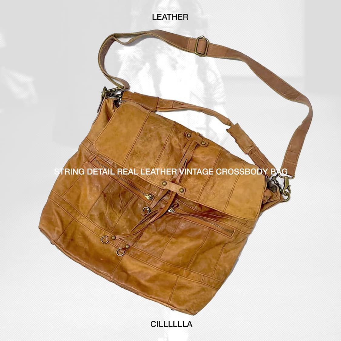 VINTAGE LEATHER 스트링 디테일 리얼 레더 빈티지 크로스백 상품이미지1