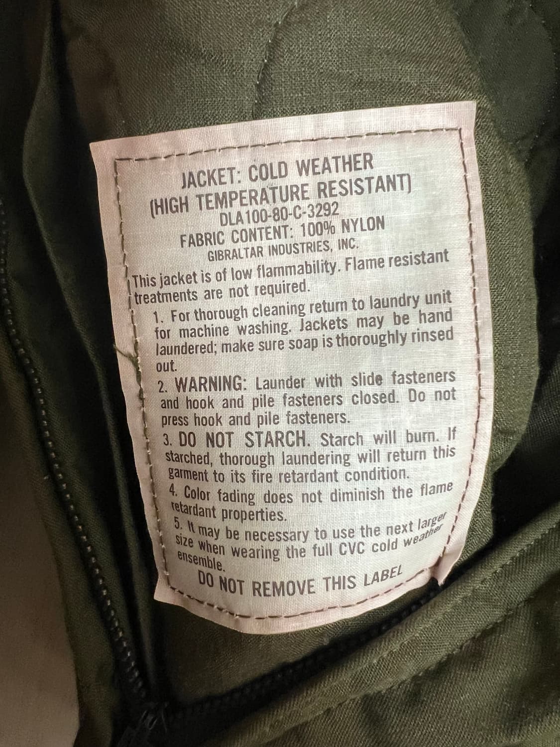 1980 US Army 미군 CVC 탱커 자켓 데드스탁 아라미드 상품이미지4
