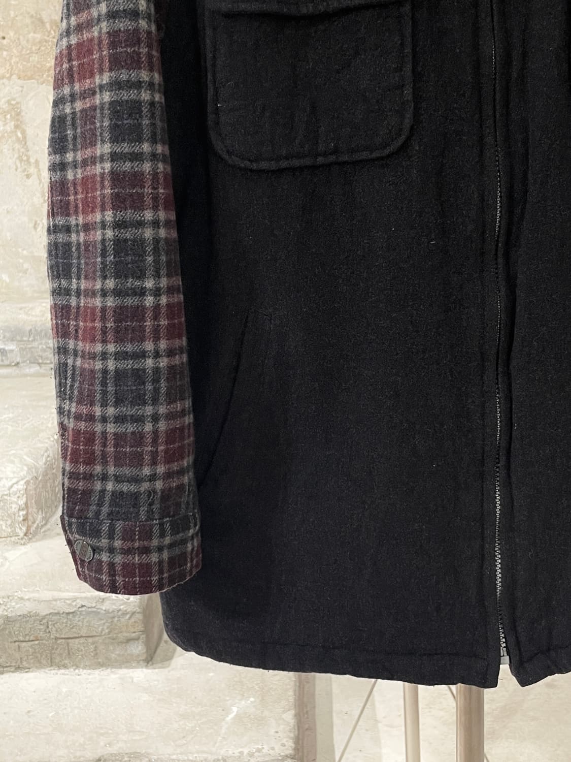 lee 블랙 체크 슬리브 울 집업 자켓 상품이미지4