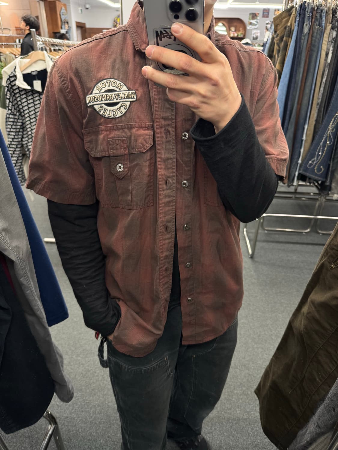 L)할리데이비슨 빈티지 자수 패치 체크 셔츠 상품이미지1